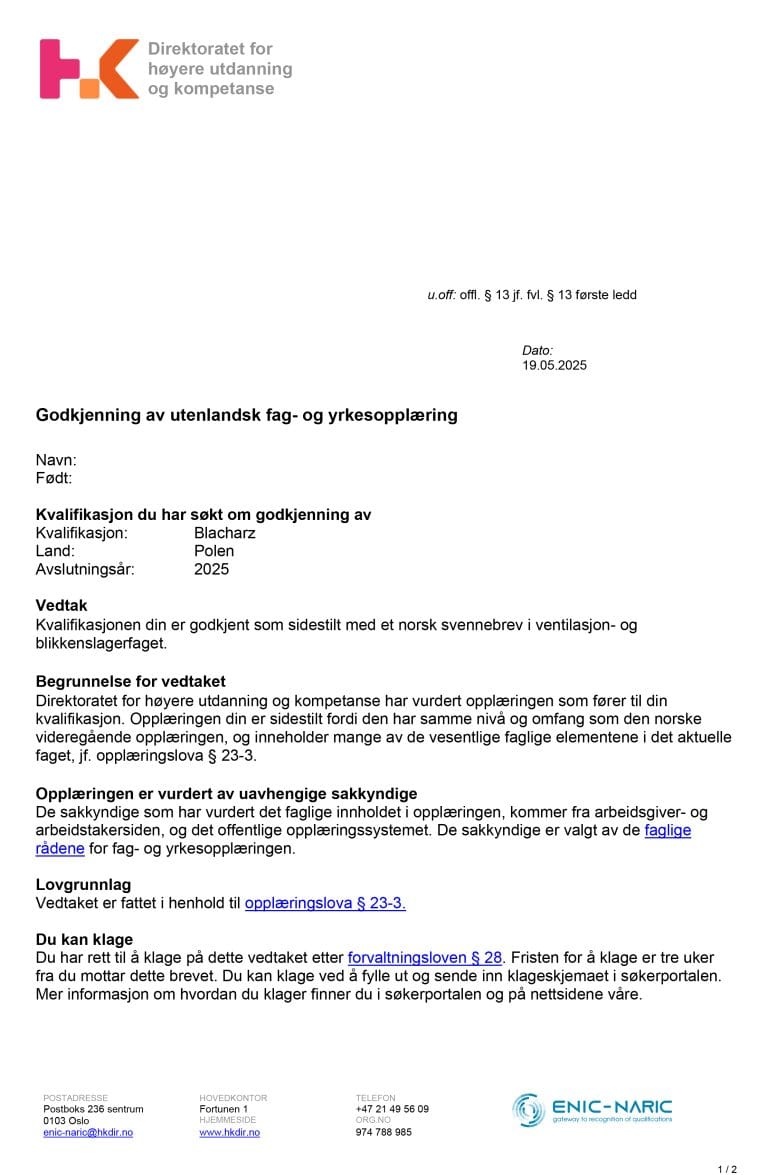 Blacharz budowlany - Ventilasjon og Blikkenslager 2 Blacharz Fagbrev - D&A SPESIALISTENE AS